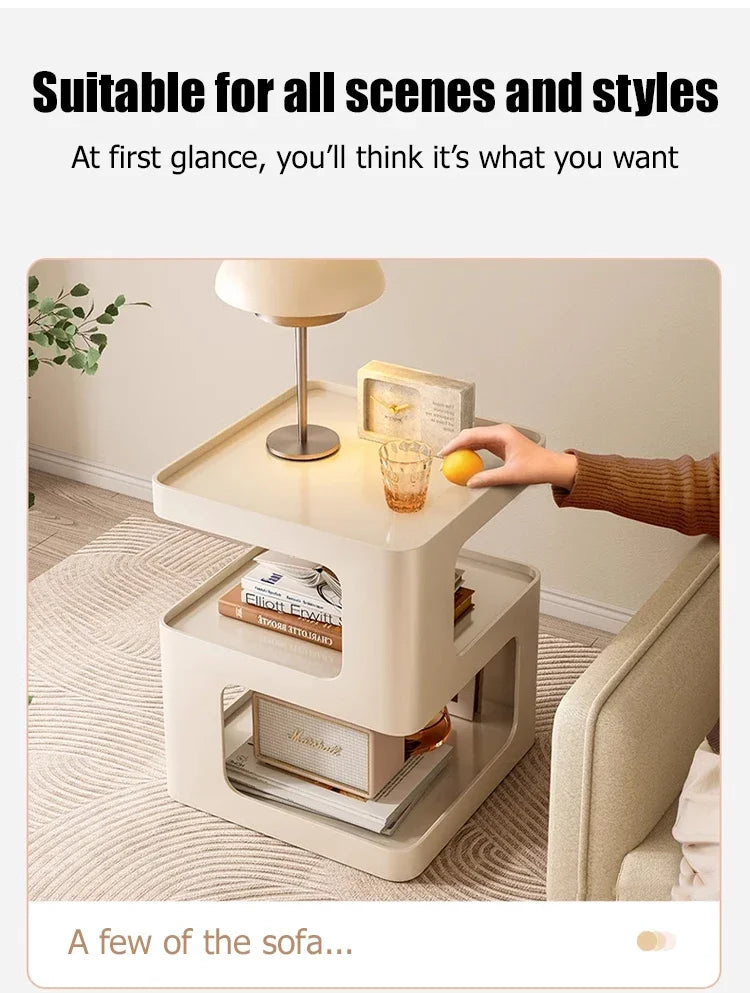 Modern Side Table Living Room Furniture Bedside Coffee Table Storage Rack for Small Apartment
