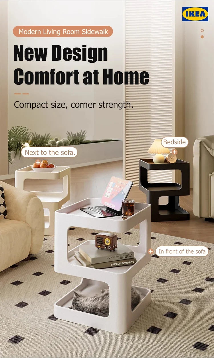 Modern Side Table Living Room Furniture Bedside Coffee Table Storage Rack for Small Apartment
